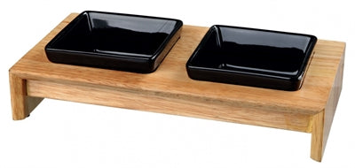 Trixie Ceramic Feeding Set With Wooden Stand Black