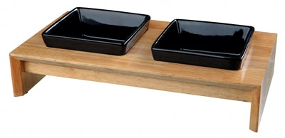 Trixie Ceramic Feeding Set With Wooden Stand Black