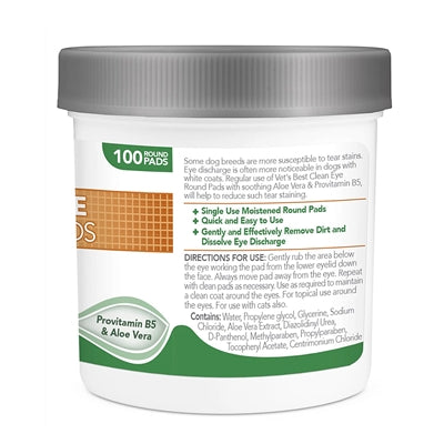 Vets Best Clean Eye Round Pads 100 Pc