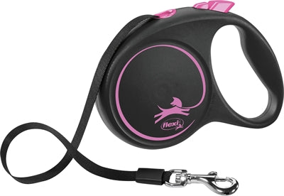 Flexi Retractable Lead Black Design Tape Pink