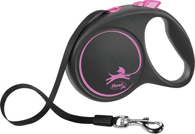 Flexi Retractable Lead Black Design Tape Pink