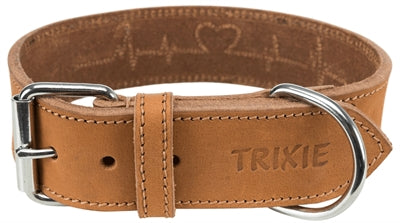 Trixie Dog Collar Rustic Oiled Leather Heartbeat Brown