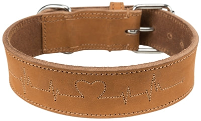 Trixie Dog Collar Rustic Oiled Leather Heartbeat Brown