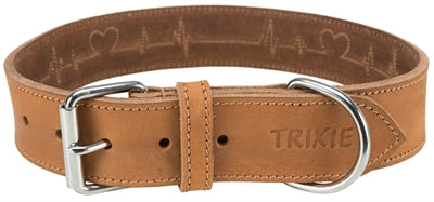 Trixie Dog Collar Rustic Oiled Leather Heartbeat Brown
