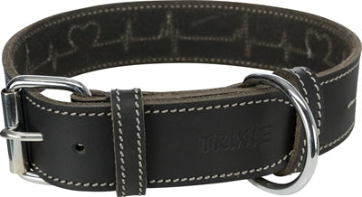 Trixie Dog Collar Rustic Greased Leather Heartbeat Black