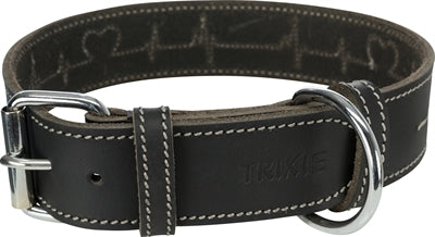Trixie Rustic Oiled Leather Dog Collar Heartbeat Black 34-40X3 Cm