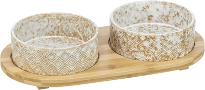 Trixie Food Bowl / Water Bowl Set Ceramic / Bamboo White / Natural