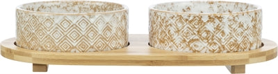 Trixie Food Bowl / Water Bowl Set Ceramic / Bamboo White / Natural