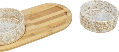 Trixie Food Bowl / Water Bowl Set Ceramic / Bamboo White / Natural