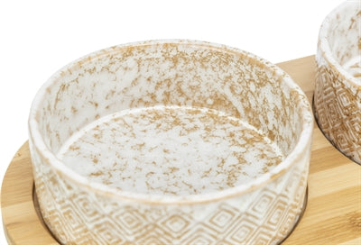 Trixie Food Bowl / Water Bowl Set Ceramic / Bamboo White / Natural