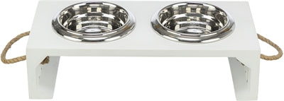 Trixie Be Nordic Set Food Bowl / Water Bowl Wood / Stainless Steel White