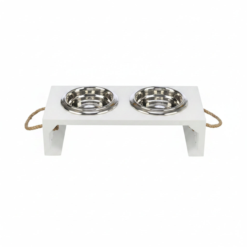 Trixie Be Nordic Set Food Bowl / Water Bowl Wood / Stainless Steel White