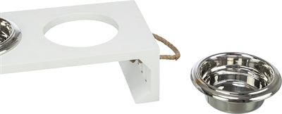 Trixie Be Nordic Set Food Bowl / Water Bowl Wood / Stainless Steel White