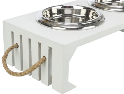 Trixie Be Nordic Set Food Bowl / Water Bowl Wood / Stainless Steel White