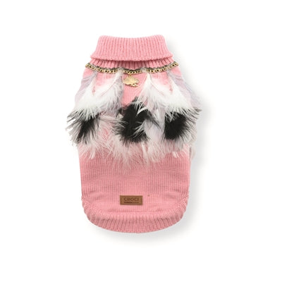 Croci Dog Sweater With Feathers Pink / White