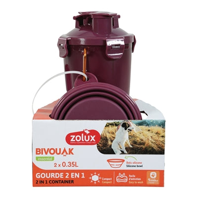 Zolux Bvk 2In1 Travel Set Bottle With Food Bowl And Water Bowl Red 2X350 Ml