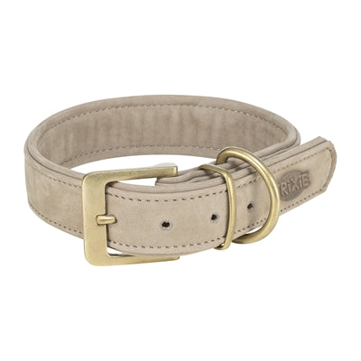 Trixie Dog Collar Pure Leather Light Grey