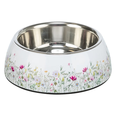Trixie Feeding Bowl / Drinking Bowl Flower Pattern Stainless Steel White / Multicolored