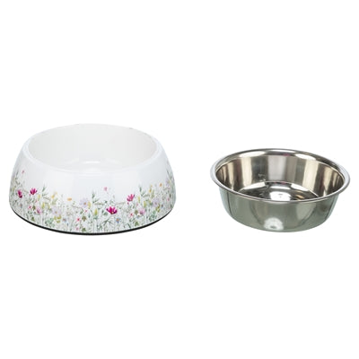 Trixie Feeding Bowl / Drinking Bowl Flower Pattern Stainless Steel White / Multicolored