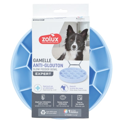 Zolux Dog Slow Feed Bowl With Suction Cups Silicone Blue