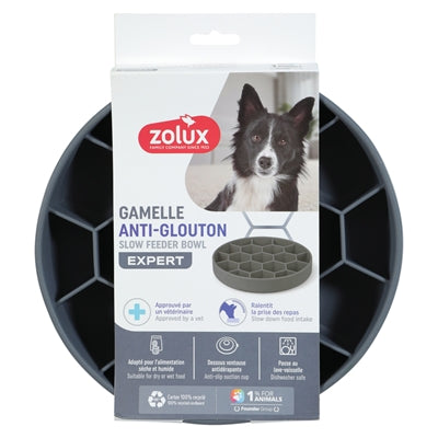Zolux Feeding Bowl Dog Slow Feed With Suction Cups Silicone Grey