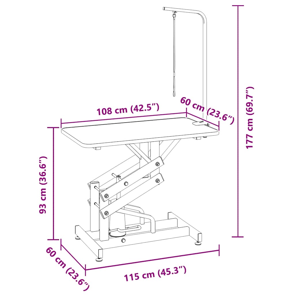 Hydraulinen Kylpy-/ Harjauspöytä Lemmikeille Säädettävä